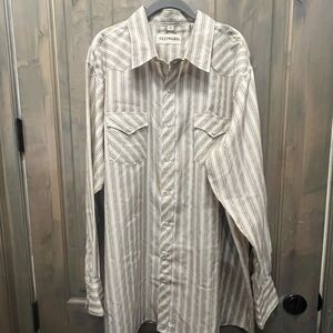 Cody James Men's Long Sleeve Beige Striped Pearl Snap Western Shirt. Size XXL